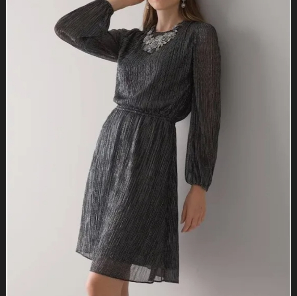 WHBM Metallic Knit Dress 3/4 Sleeve